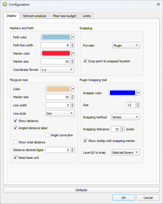 Configuration dialog screenshot - Display