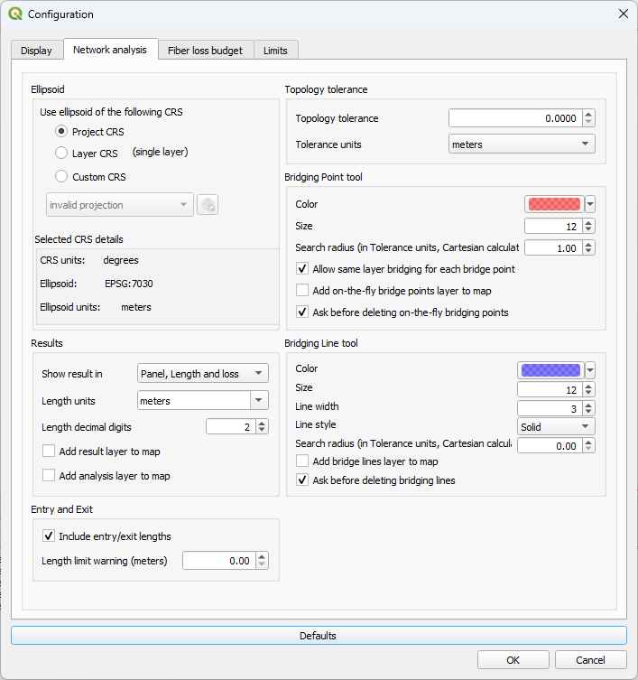 Configuration dialog screenshot - Network analysis